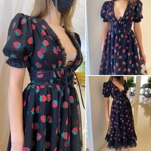 Lirika Matoshi Black Strawberry 🍓 Midi Dress
